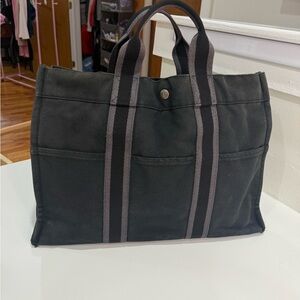 ❌ SOLD ❌ Hermes black canvas tote bag with grey trim